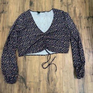 Wild Fable Blue Ruched Crop Blouse